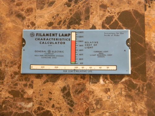 Slide Rule Mechanical Calculator - General Electric - Filament Lamp Characterist