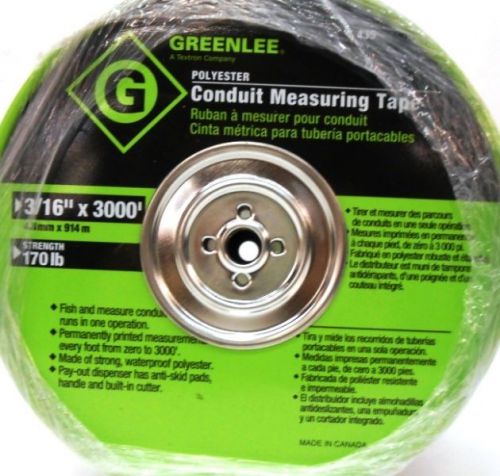 GREENLEE CONDUIT MEASURING TAPE, 435, 3/16&#034; X 3000&#039; , 170LB STRENGTH