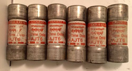 LOT of 6 Gould Shawmut AJT6 Fuses Class J 600V Dual Element Time Delay AMP-TRAP