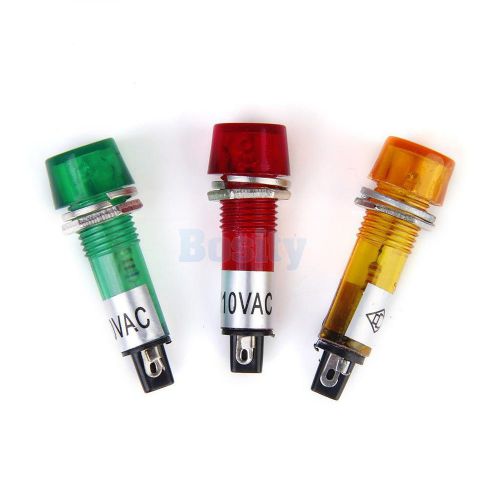 3pcs Red Yellow Green 110V AC/DC 10mm Power Signal Indicator Pilot Light Bulb