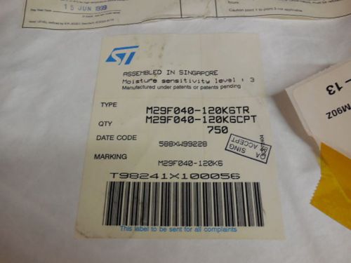 750 pcs stmicro m29f040-120k6tr for sale