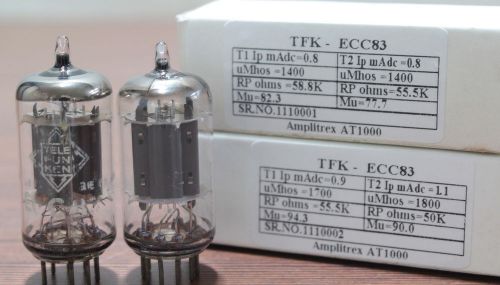 1Pair ECC83 Telefunken made in Germany Amplitrex AT1000 Tested #1110001 #1110002