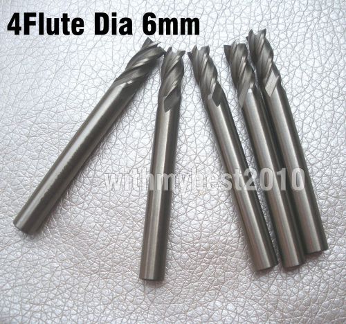 Lot 5pcs 4Flute HSS End Mills Cutting Dia 6mm Shank Dia 6mm Length 57mm Tools