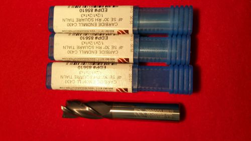 3 PCS 1/2&#034; ENDMILLS 4 FLUTE TIALN COATED CARBIDE END MILL NIAGARA