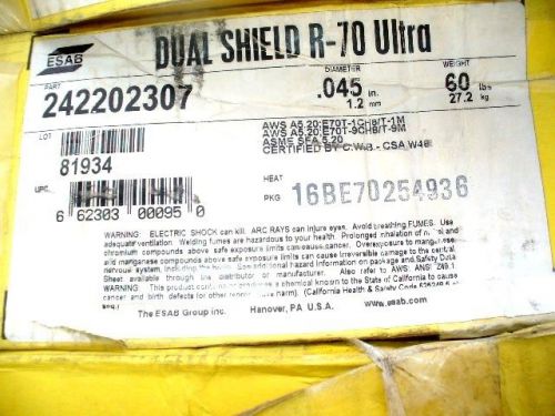 FCAW welding wire ESAB Dual Shield R 70 Ultra wire .045&#034;dia. X 60 # spool.