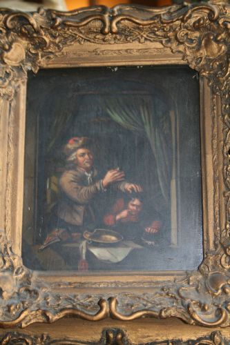 Dental Oil Painting 18-19th c. Dentist Pulling Tooth of Boy School of Gerrit Dou