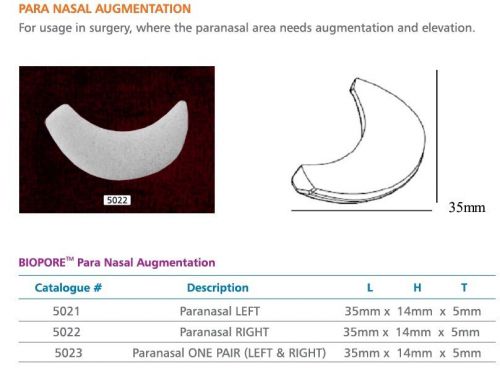 Paranasal Augmentation and Elevation 5023 Paranasal one Pair 35mm X 14mm X 5mm