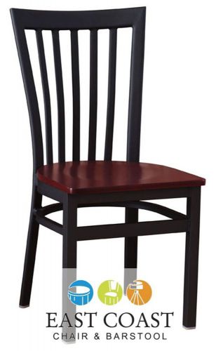 New Gladiator Full Vertical Back Metal Restaurant Chair w/ Mahogany Wood Seat