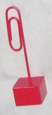 Red 5&#034; Metal Large Paper Clip on Block of Wood