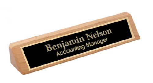 Personalized Alder Wood NAME PLATE BAR w/ gold trim office desk