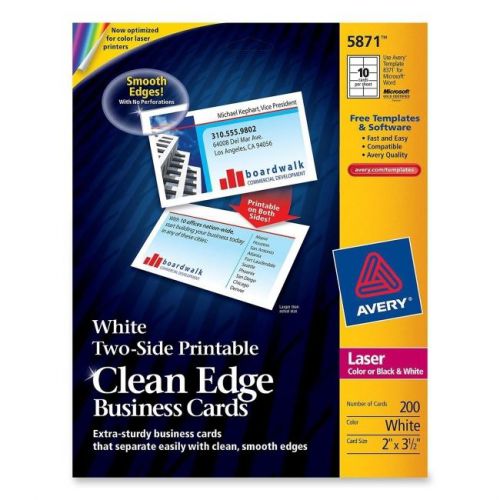 AVERY DENNISON 5871 200 CARDS CLEANEDGE WHITE 2X3.5