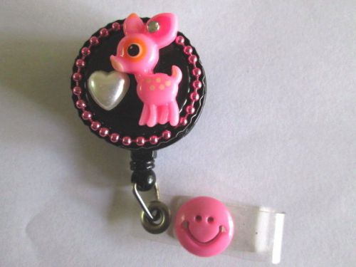 PINK BABY DEER ID BADGE RETRACTABLE REEL,MEDICAL,NURSE,PEDIATRIC,OFFICE,TEACHER