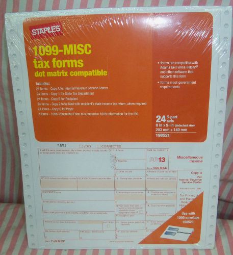 1099 Misc Tax Forms Tax Year 2013 DOT Matrix Compatible 24 5-part Sets