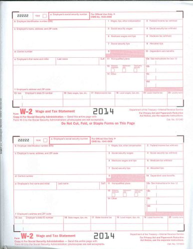 2014 Form W3  Transmitl and W2 Pkg = (2) W&#039;3 and (20) W&#039;2s Not for Laser printr