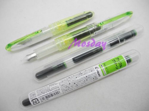 2Pcs Pilot Petit1 SNP-20F Mini Fine Nib Fountain Pen+ 6 Cartridges, APPLE GREEN