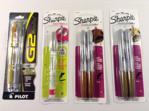 Sharpie Metallics Gold/Bronze, Sharpie Paint Pen Silver, Pilot G2 Metallics Art