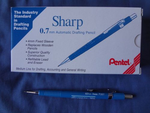 NEW BOX OF 12- PENTEL .7MM AUTOMATIC DRAFTING PENCIL P207C BLUE BARREL