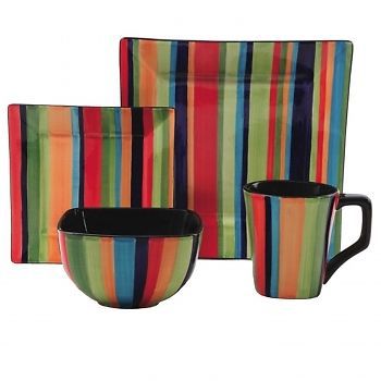 Gibson Elite Square 16pc Florid Stripes Dinnerware Set