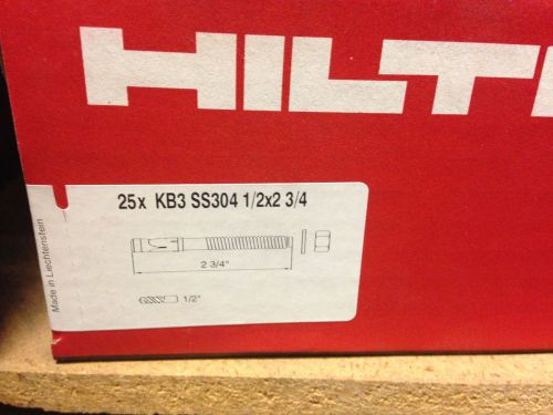 Wedge Anchors Hilti 1/2&#034; x 2 3/4&#034;, KB3 SS304, Kwik Bolt (25 each) NEW