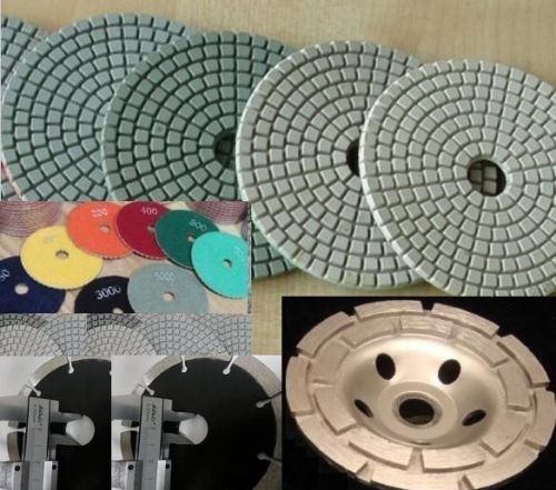 5 Inch Diamond Polishing Pad 8 PIECE + Cup Wheel 2 Blade Granite Stone Concrete