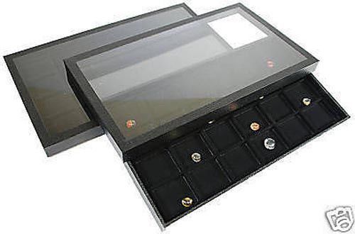 2-24 COMPARTMENT ACRYLIC LID JEWELRY DISPLAY CASE BLACK