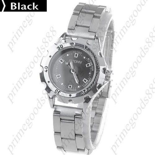 Round Silver Stainless Steel Quartz Lady Wrist Ladies Wristwatch Women&#039;s Black