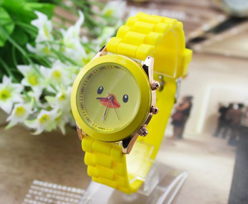 Rubber duck ducky bird analog quartz wrist wristwatch lady ladies women&#039;s yellow for sale