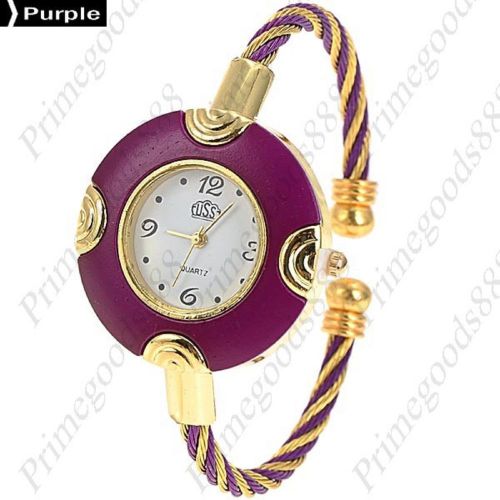 Loop hoop bracelet bangle lady ladies analog quartz wristwatch women&#039;s purple for sale