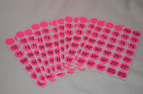 336 neon pink garage sale labels self adhesive price stickers tags yard rummage for sale