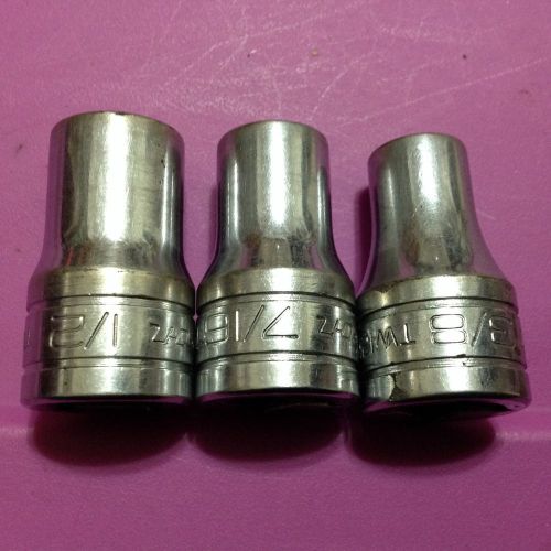 Snap-On 1/2 Drive Shallow Sockets 3/8,7/16,1/2 TW1 21 TW141. TW161