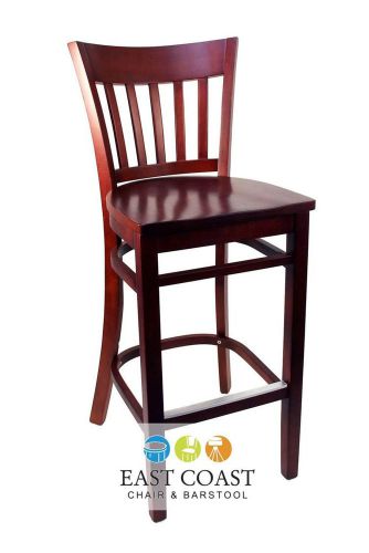 New Gladiator Mahogany Vertical Back Wooden Bar Stool with Mahogany Seat