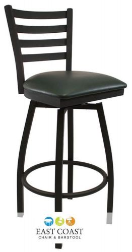 New Gladiator Commercial Ladder Back Metal Swivel Bar Stool w/ Green Vinyl Seat