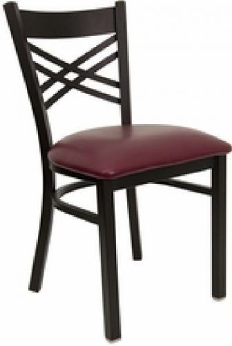 NEW METAL DESIGNER RESTAURANT CHAIR WITH BURGUNDY VINYL SEAT