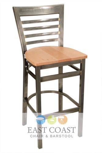 New Gladiator Clear Coat Full Ladder Back Metal Bar Stool w/ Natural Wood Seat