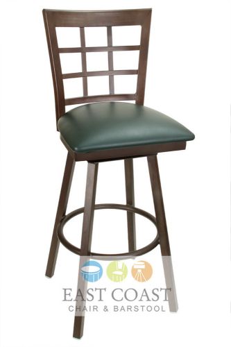 New Gladiator Rust Powder Coat Window Pane Metal Swivel Bar Stool w/ Green Seat