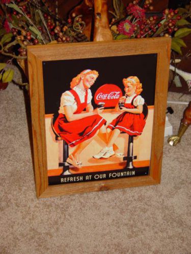 CUSTOM CEDAR FRAME VINTAGE RETRO COCA COLA TIN FOUNTAIN BAR SIGN