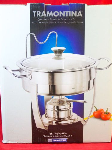 New Tramontina 3 Qt. Chafing Dish Premium 18/10 Stainless Steel with Glass Cover