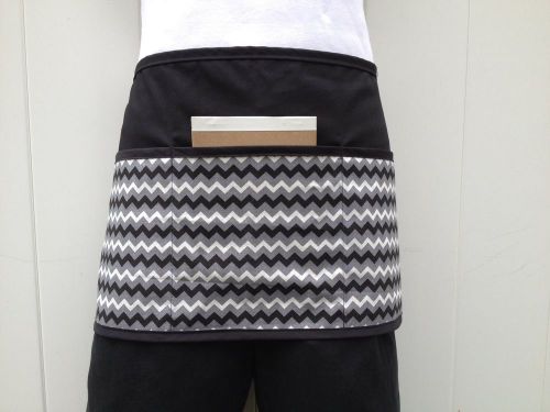 BLACK CHEVRON 3 POCKET WAITRESS WAIST APRON BAR SERVER Resturants cafe USA