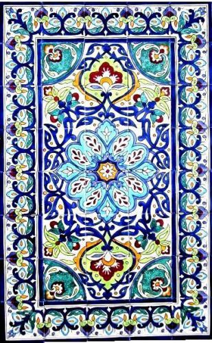 Decorative ceramic tiles: large mosaic panel hand painted wall mural 48in x 30in for sale