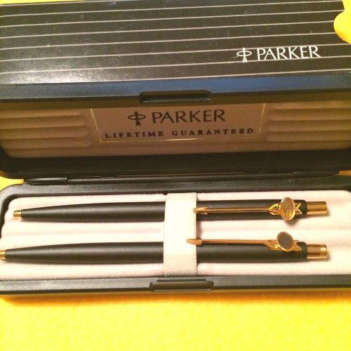 PARKER PEN AND PENCIL SET W/CORPORATE LOGO, UNUSED,  FREE SHIPPING