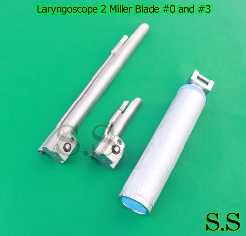 LARYNGOSCOPE MEDIUM HANDLE C + 2 MILLER BLADE #0 and #3 ENT ANESTHESIA SET