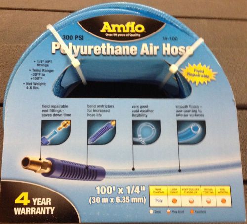 Amflo 14-100 Blue 300 PSI Polyurethane Air Hose 1/4&#034; x 100&#039; W/ 1/4&#034; MNPT Swivel