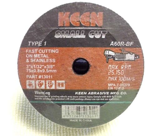 3&#034;x1/32x3/8&#034; METAL/STAINLESS CUT-OFF WHEEL A60RBF GRIT KEEN (KN5-13018-50)