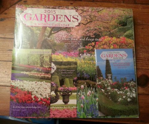 2015 16 Month GARDENS Wall &amp; Mini Calendar NEW W/ Address book, &amp; 2 yr planner