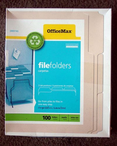 Box of 85 OfficeMax 3 Position Tab Manila File Folders OM97182 Letter Size