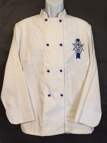 Le cordon bleu blue paris chef coat size 44 white blue buttons jacket uniform for sale