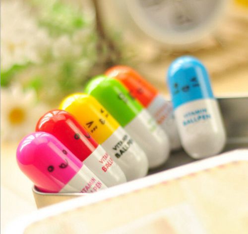 6X Cute Smiling Face Pill Ball Point Pen Telescopic Vitamin Capsule Ballpen GL