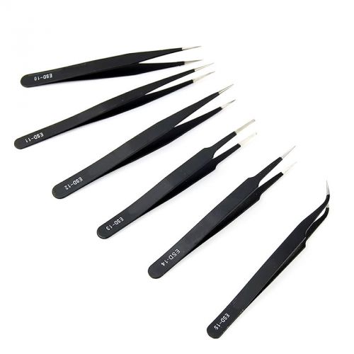 6 Pcs ESD Safe Stainless Steel Antistatic Tweezers Maintenance Tool Kits