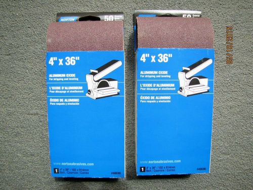 Two Norton 4&#034; x 36&#034; Aluminum Oxide Belt Sander Replacement Belts 50 Grit Coarse