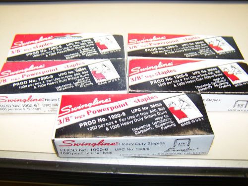 Swingline 3/8&#034; legs pOWERPOINT STAPLES 5 BOXES 1000   5000 TOTAL HEAVY DUTY